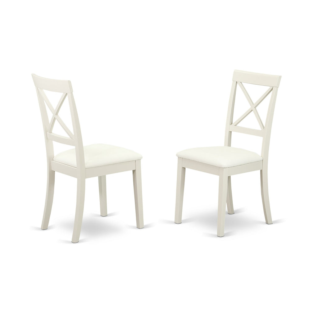 East West Furniture BOC-WHI-LC Boston Dinette Chairs - Faux Leather Upholstered Wooden Chairs, Set of 2, Linen White