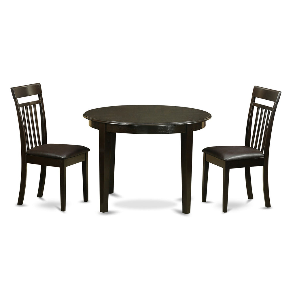 East West Furniture BOCA3-CAP-LC 3 Piece Modern Dining Table Set Contains a Round Kitchen Table and 2 Faux Leather Upholstered Dining Chairs