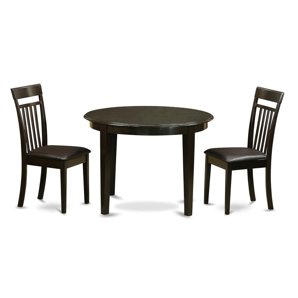 East West Furniture BOCA3-CAP-LC 3 Piece Modern Dining Table Set Contains a Round Kitchen Table and 2 Faux Leather Upholstered Dining Chairs, 42x42 Inch, Cappuccino