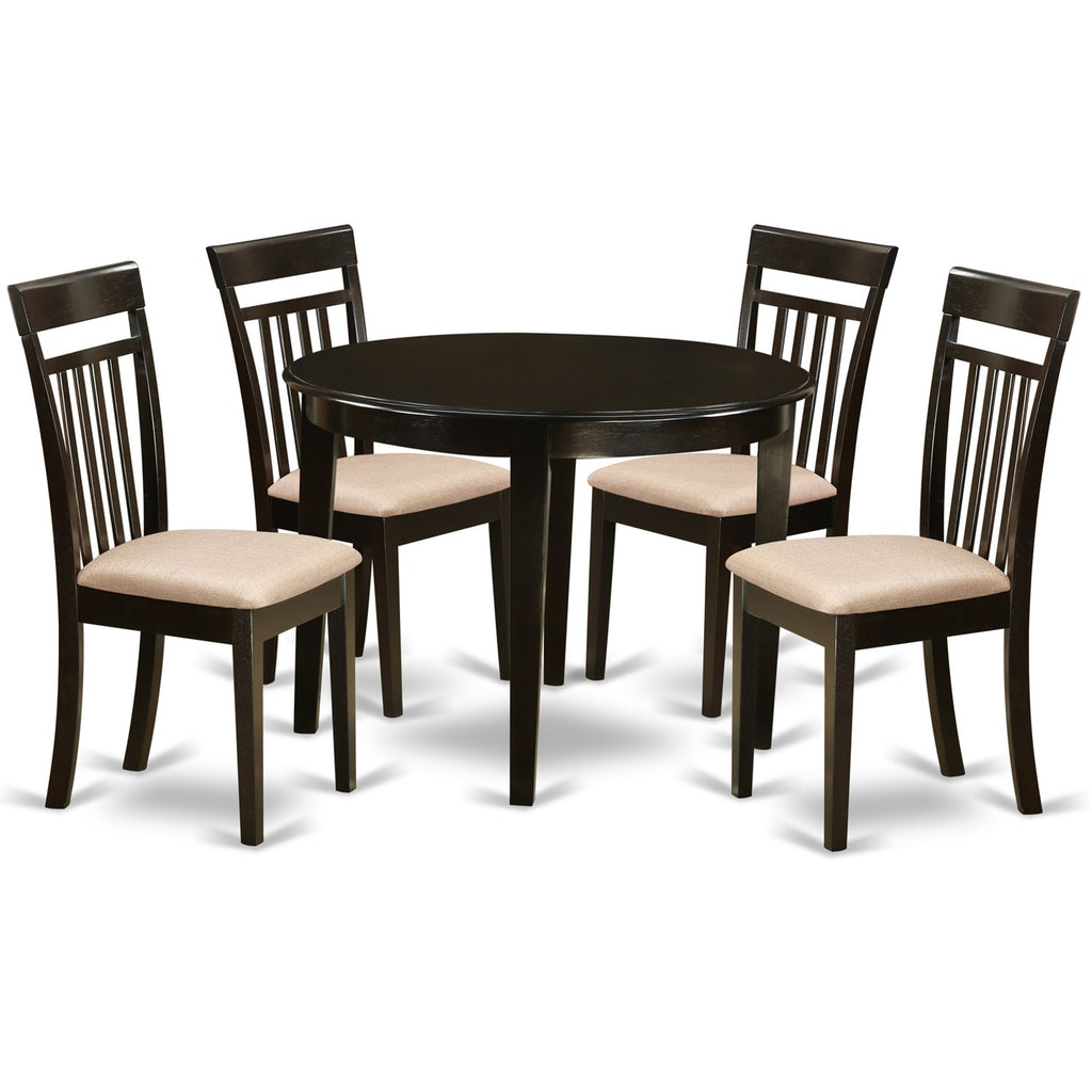 East West Furniture BOCA5-CAP-C 5 Piece Modern Dining Table Set Includes a Round Kitchen Table and 4 Linen Fabric Kitchen Dining Chairs