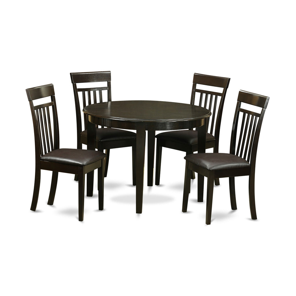 East West Furniture BOCA5-CAP-LC 5 Piece Dining Room Table Set Includes a Round Wooden Table and 4 Faux Leather Kitchen Dining Chairs, 42x42 Inch, Cappuccino