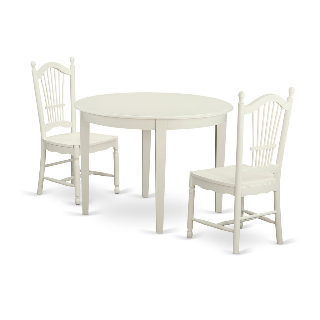 Juego de comedor de 3 piezas East West Furniture BODO3-WHI-W que contiene una mesa de cocina redonda y 2 sillas de comedor