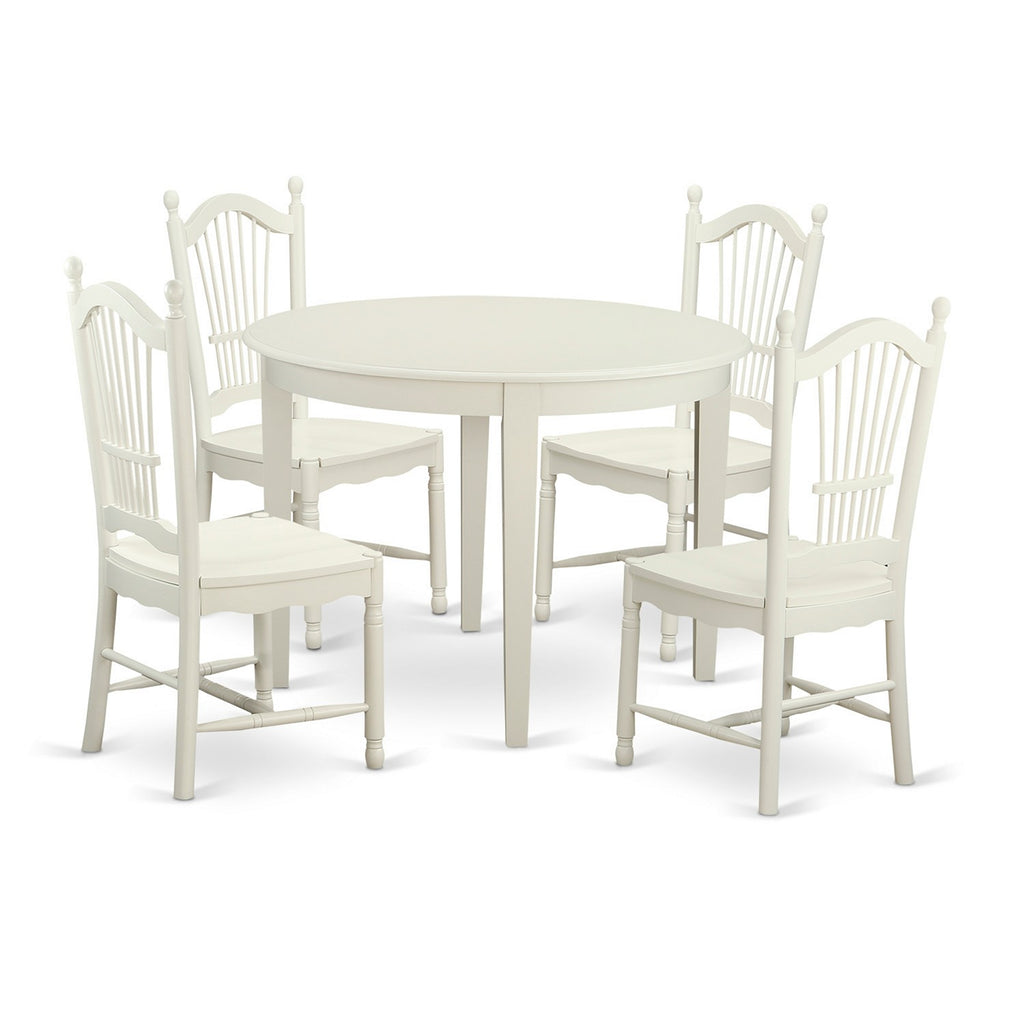 East West Furniture BODO5-WHI-W 5 Piece Dinette Set for 4 Includes a Round Dining Room Table and 4 Kitchen Dining Chairs, 42x42 Inch, Linen White