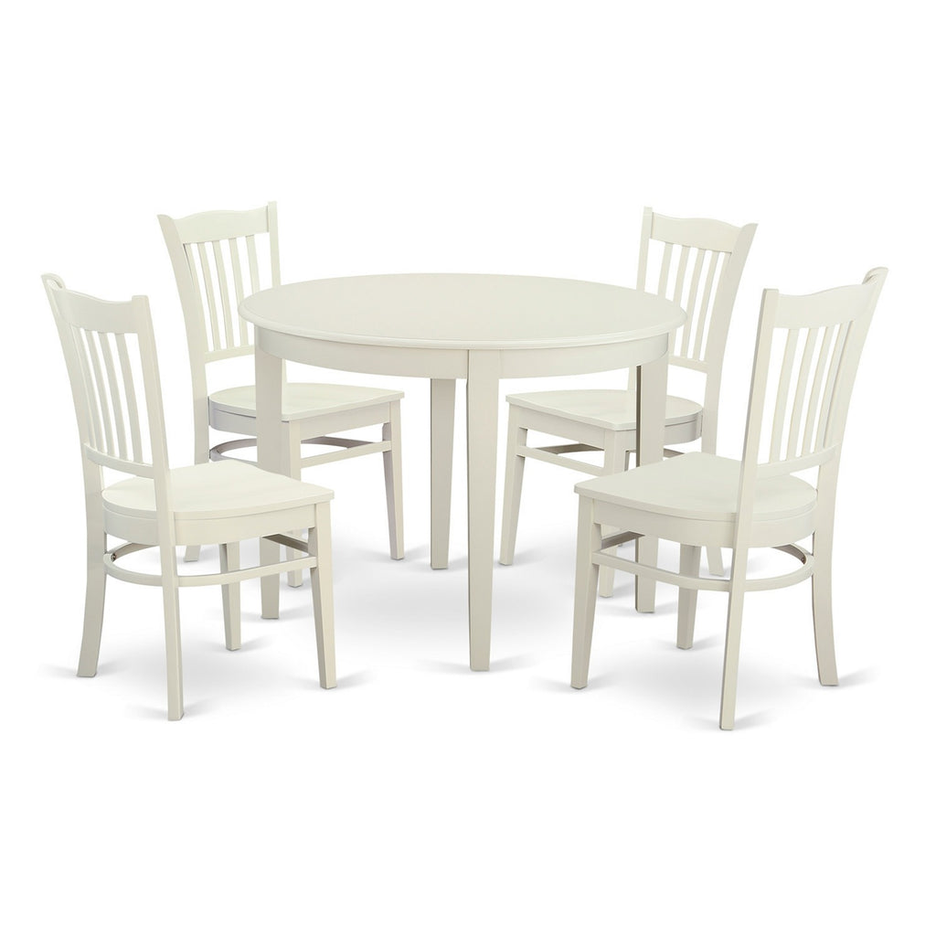 East West Furniture BOGR5-WHI-W 5 Piece Dining Room Furniture Set Includes a Round Kitchen Table and 4 Dining Chairs, 42x42 Inch, Linen White