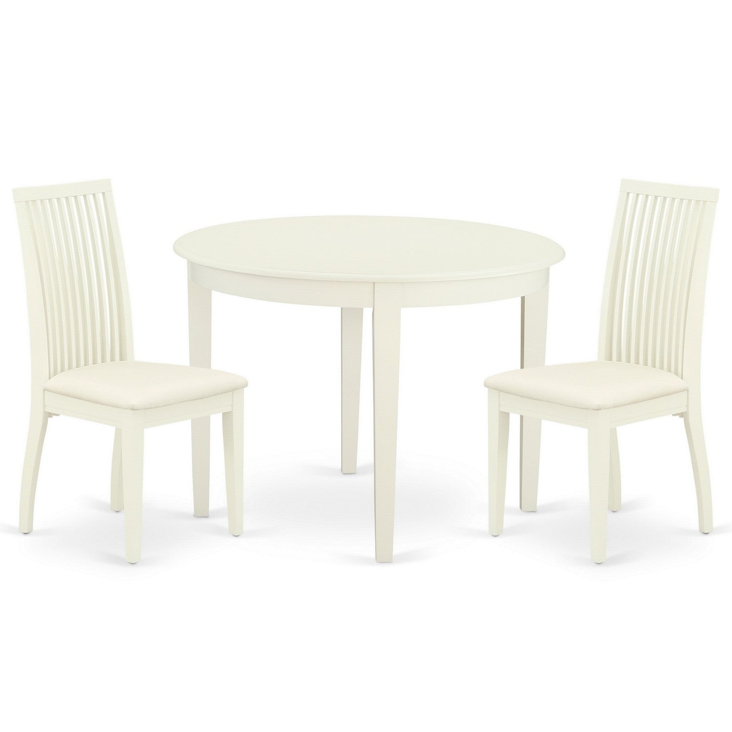 BOIP3-WHI-C 3Pc Dinette Set Includes a Rounded Kitchen Table and Two Linen seat Dining Chairs, White Finish
