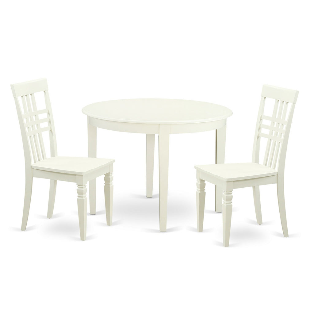 East West Furniture BOLG3-LWH-W 3 Piece Dining Set Contains a Round Kitchen Table and 2 Dining Chairs