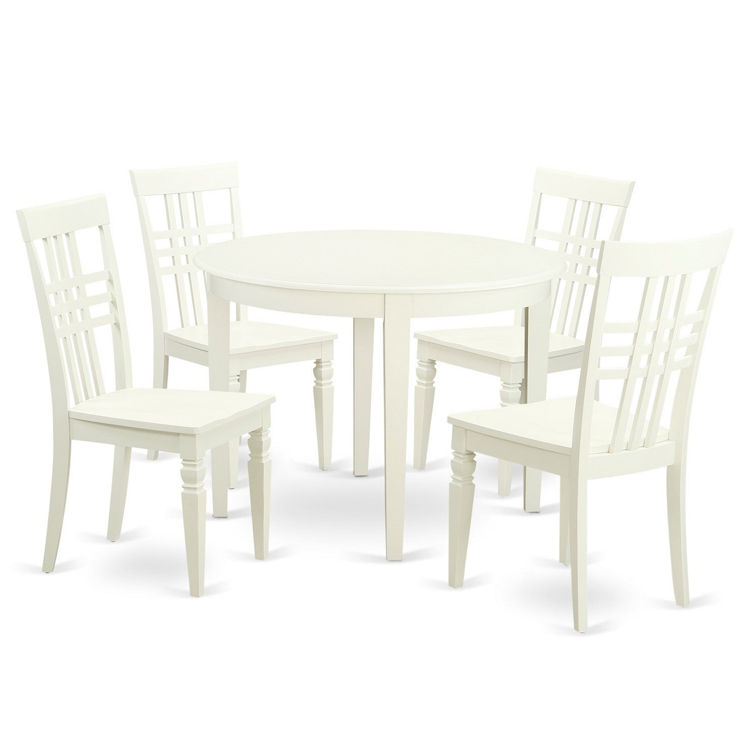 Juego de mesa de comedor de 5 piezas para 4 personas BOLG5-LWH-W de East West Furniture. Incluye una mesa de cocina redonda y 4 sillas de comedor.