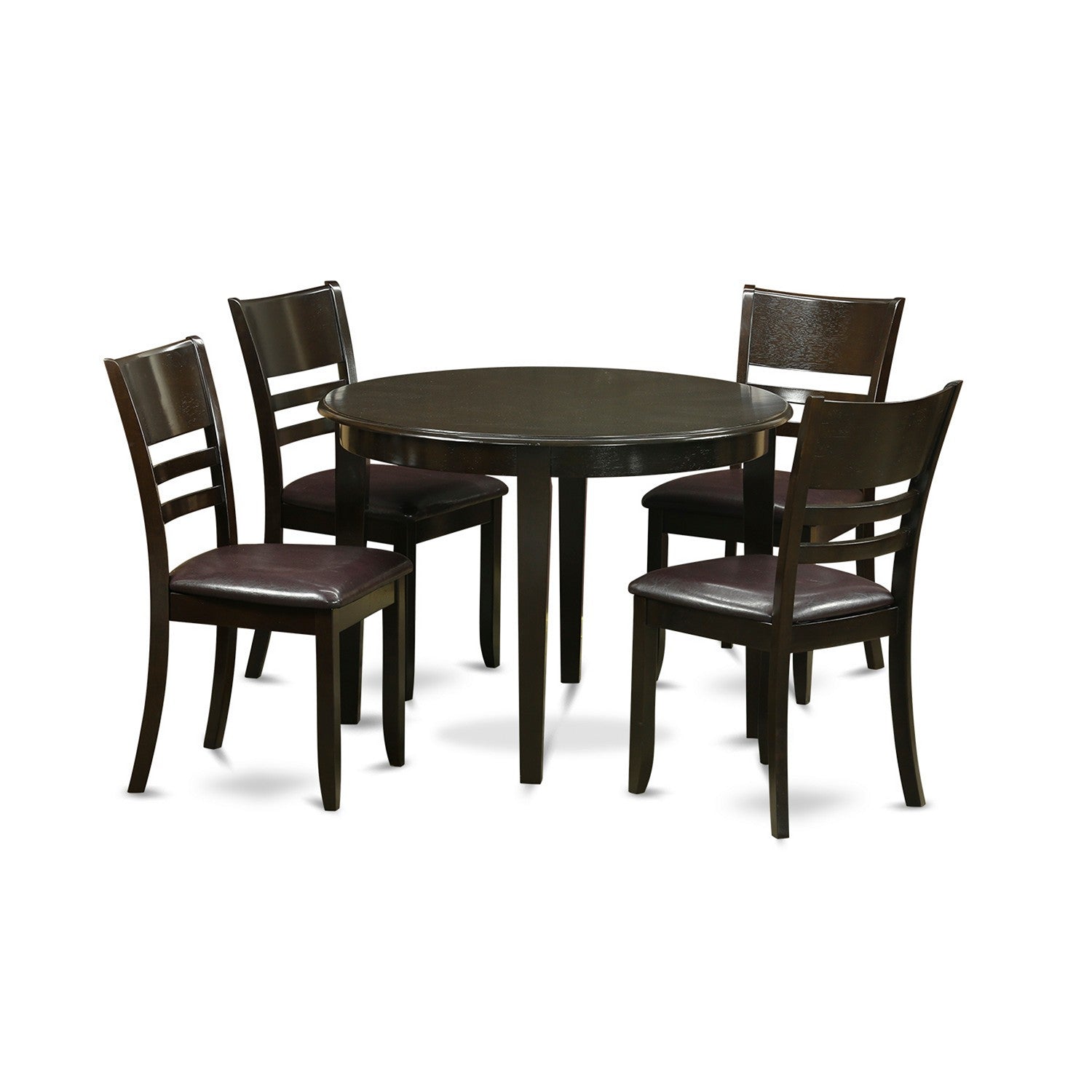 Juego de mesa de comedor moderna de 5 piezas East West Furniture BOLY5-CAP-LC Incluye una mesa de cocina redonda y 4 sillas de comedor de cuero sintético