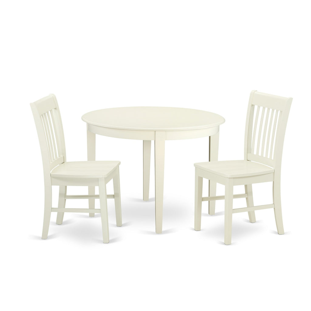 East West Furniture BONO3-LWH-W 3 Piece Dining Room Table Set  Contains a Round Kitchen Table and 2 Dining Chairs, 42x42 Inch, Linen White
