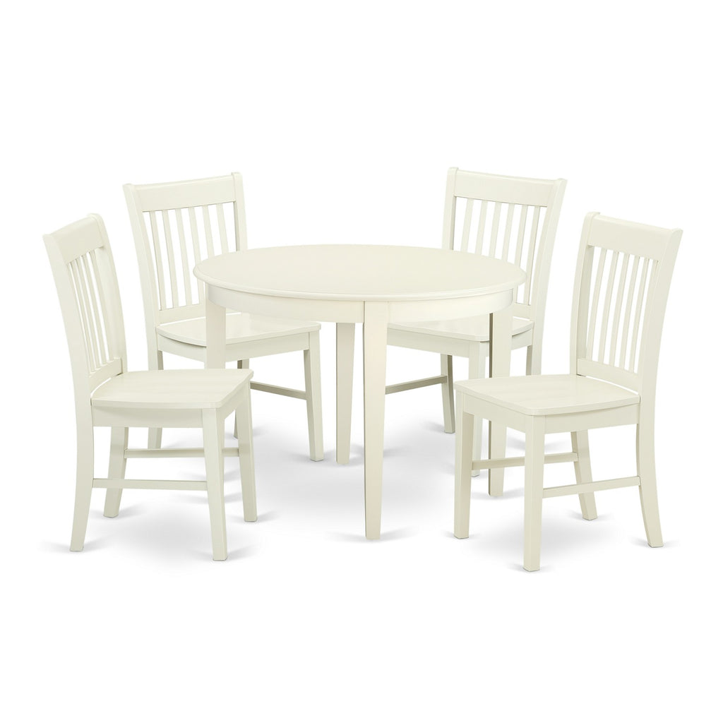 Juego de comedor de 5 piezas East West Furniture BONO5-LWH-W Incluye una mesa de comedor redonda y 4 sillas de comedor de cocina
