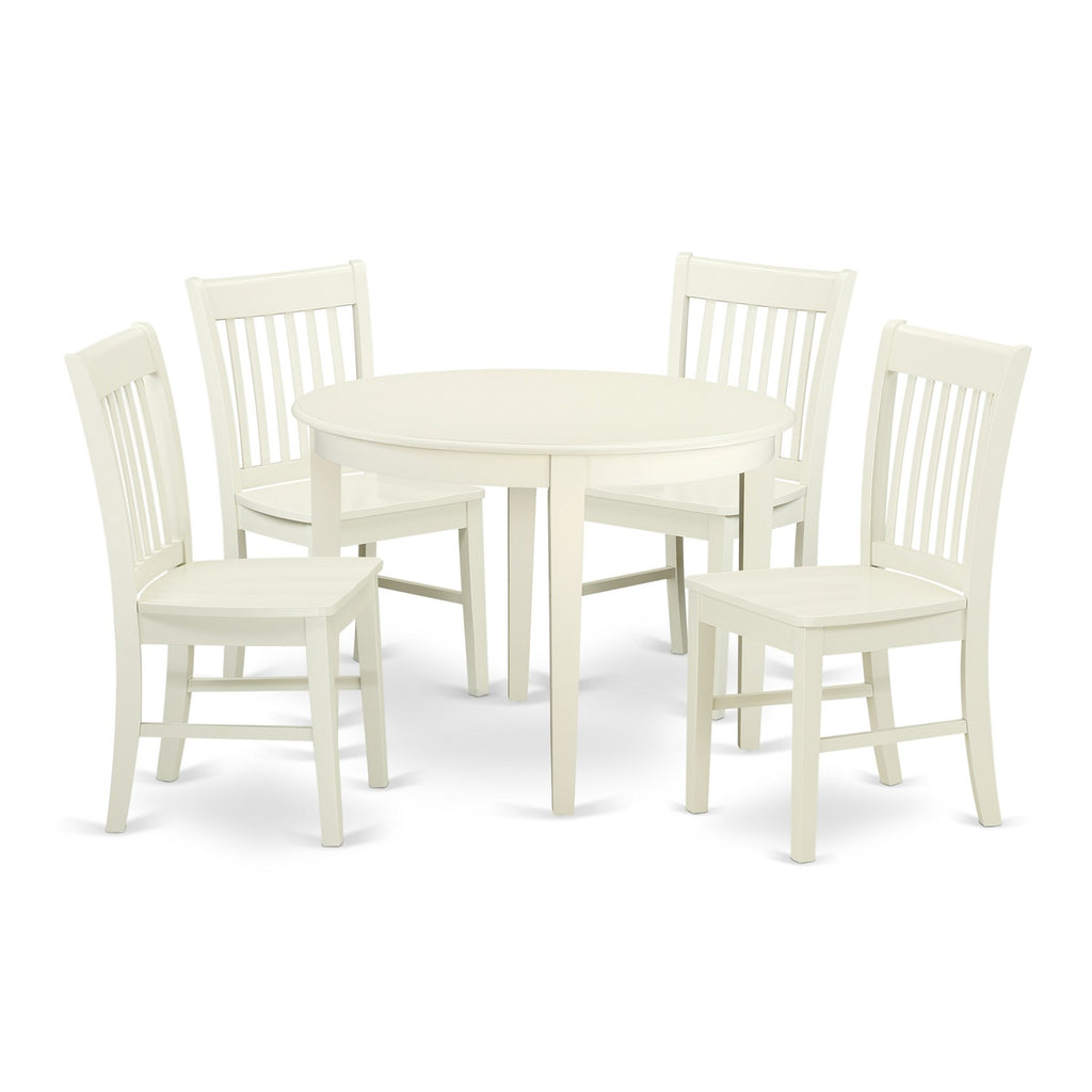 East West Furniture BONO5-LWH-W 5 Piece Dining Set Includes a Round Dinner Table and 4 Kitchen Dining Chairs, 42x42 Inch, Linen White