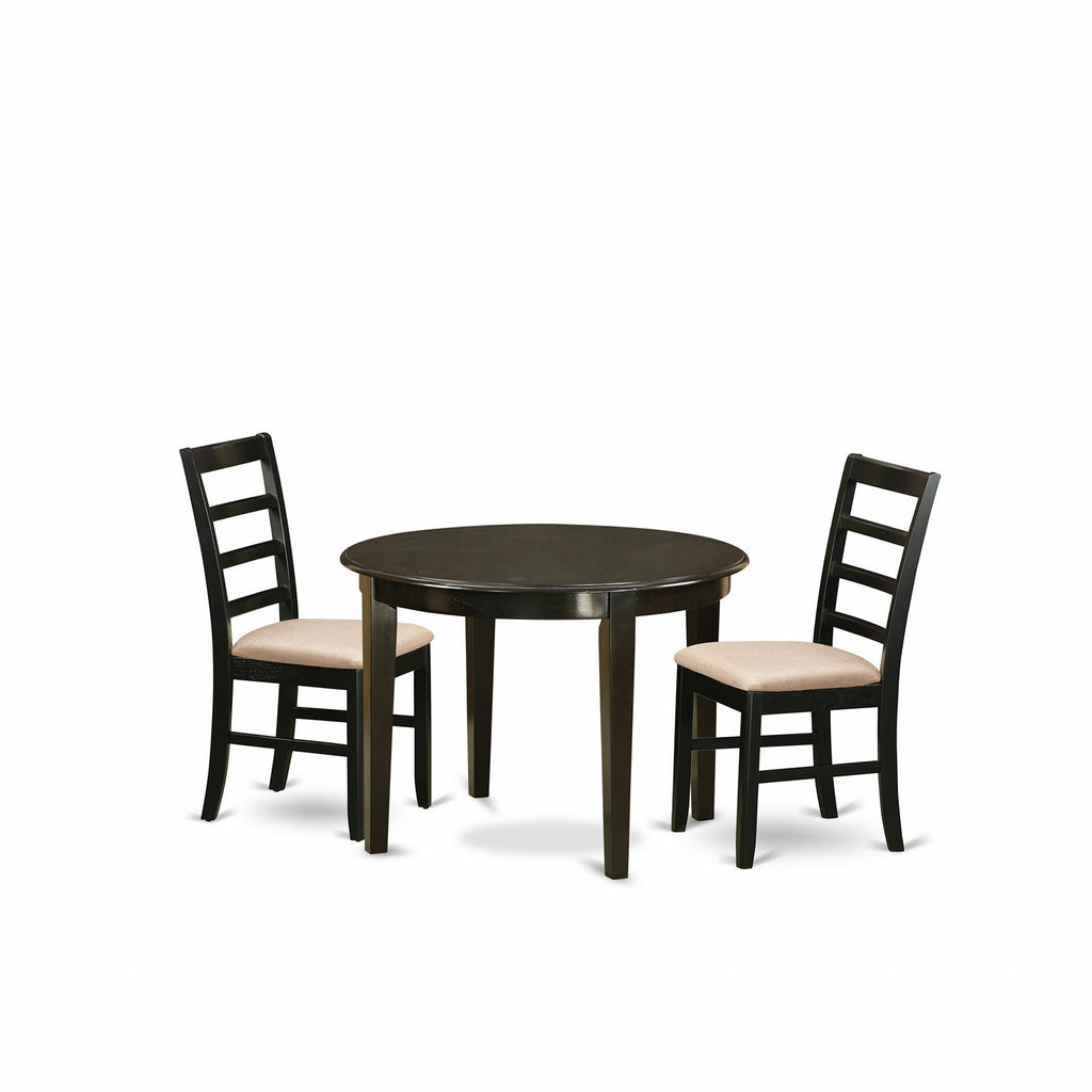 East West Furniture BOPF3-CAP-C 3 Piece Dinette Set for Small Spaces Contains a Round Kitchen Dining Table and 2 Linen Fabric Upholstered Dining Chairs, 42x42 Inch, Cappuccino