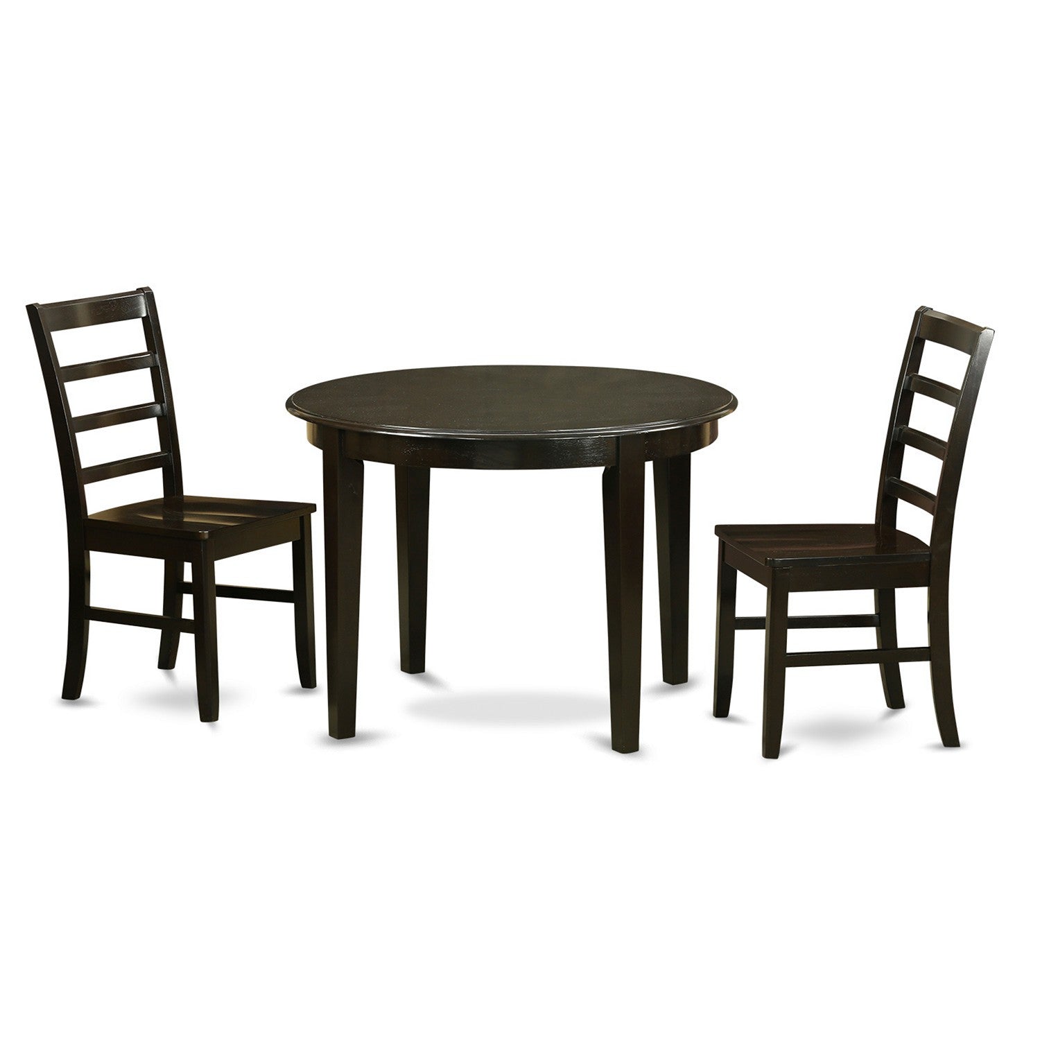 Juego de mesa de comedor de 3 piezas East West Furniture BOPF3-CAP-W. Contiene una mesa de cocina redonda y 2 sillas de comedor.