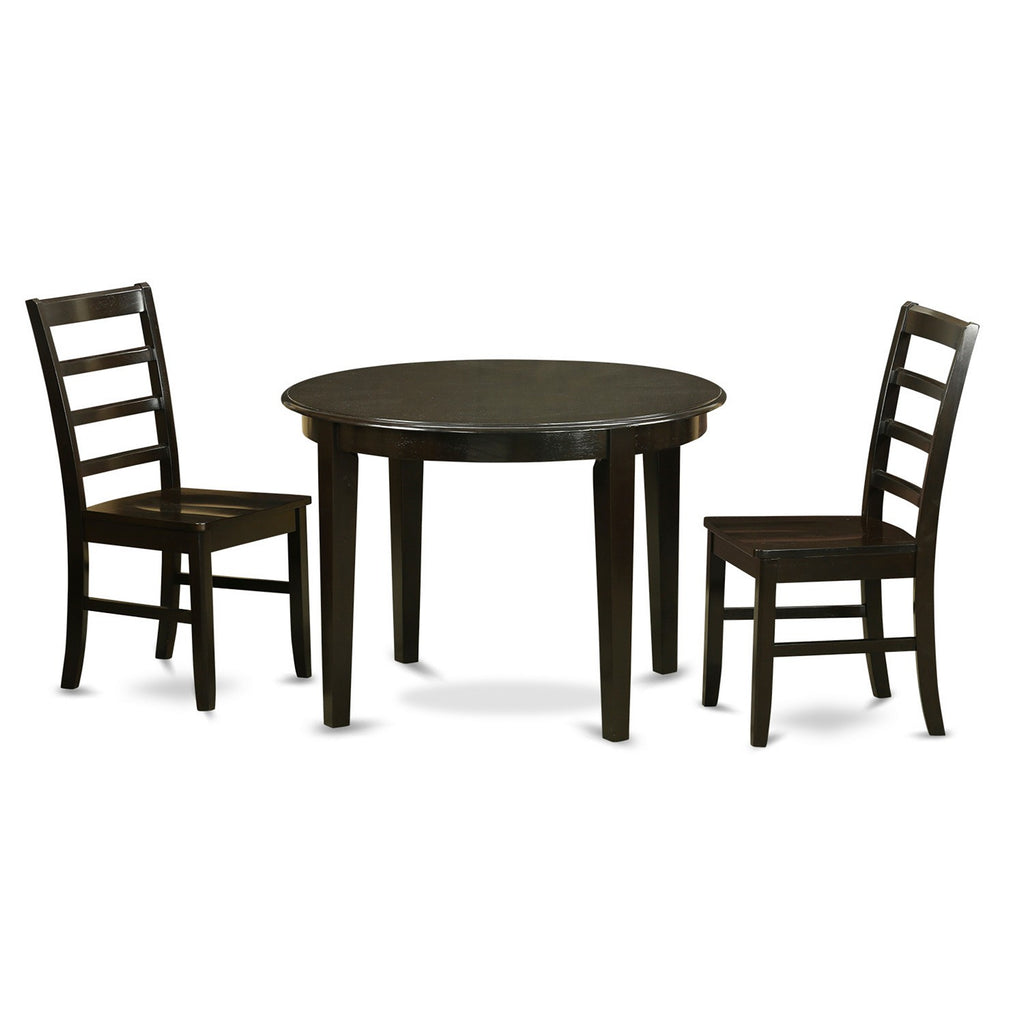 East West Furniture BOPF3-CAP-W 3 Piece Dining Room Table Set  Contains a Round Kitchen Table and 2 Dining Chairs, 42x42 Inch, Cappuccino