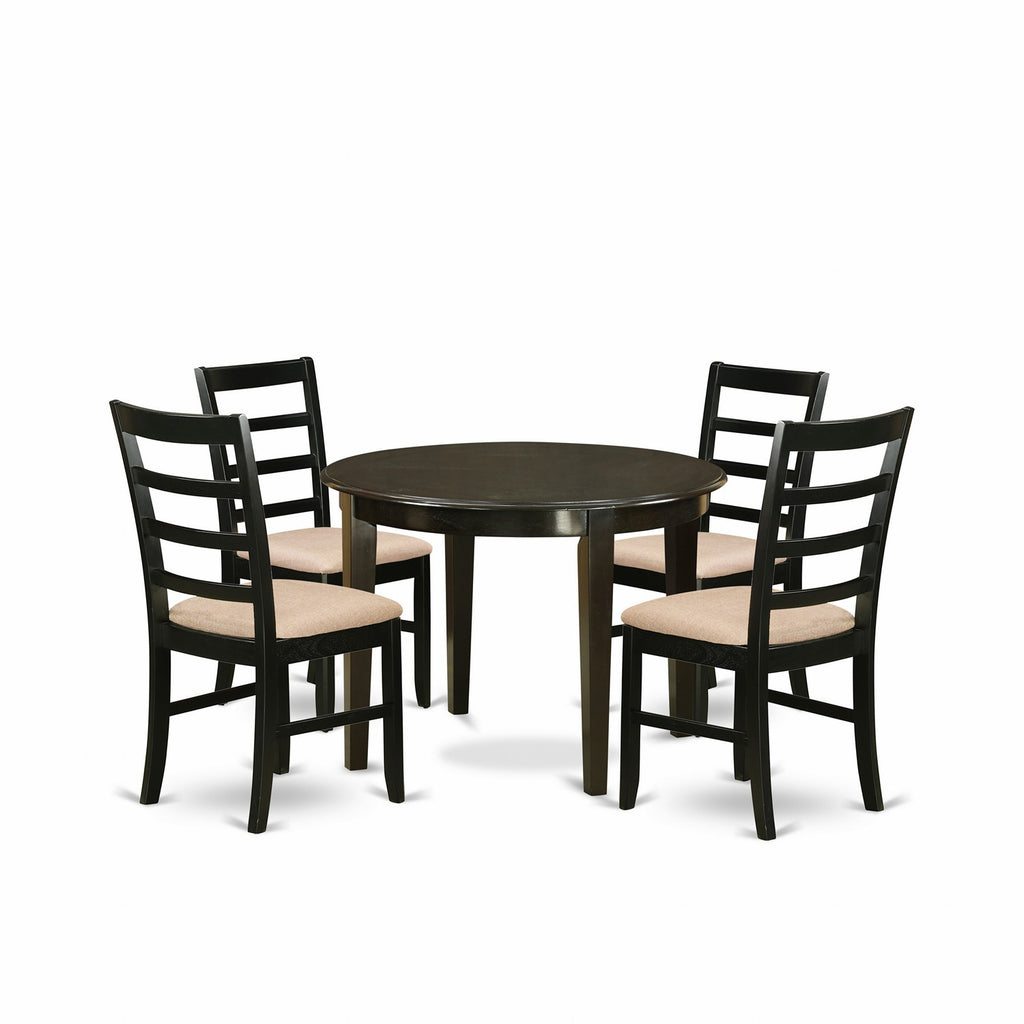 Juego de mesa de comedor de 5 piezas East West Furniture BOPF5-CAP-C. Incluye una mesa redonda de madera y 4 sillas de comedor de cocina de tela de lino.