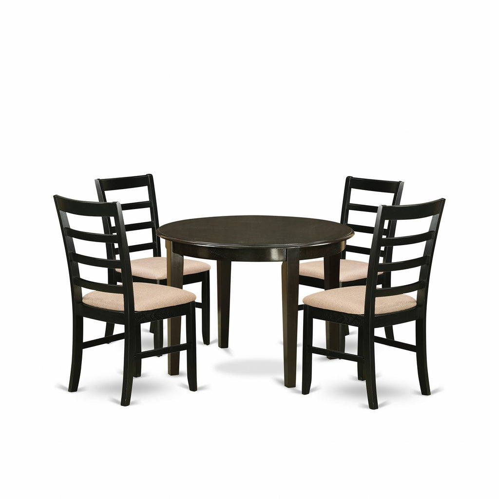 East West Furniture BOPF5-CAP-C 5 Piece Dining Room Table Set Includes a Round Wooden Table and 4 Linen Fabric Kitchen Dining Chairs, 42x42 Inch, Cappuccino