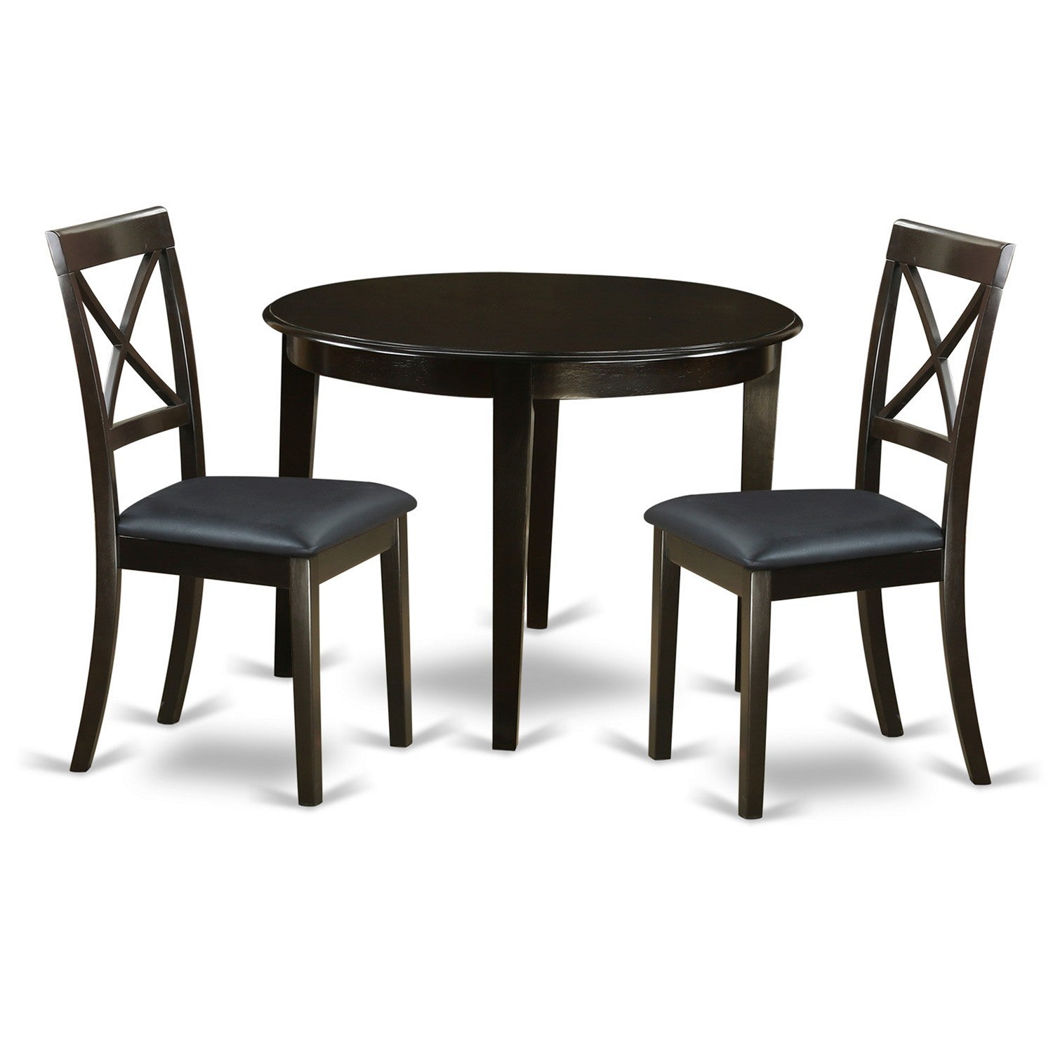 Juego de mesa de comedor moderna de 3 piezas East West Furniture BOST3-CAP-LC que incluye una mesa de cocina redonda y 2 sillas de comedor de piel sintética.