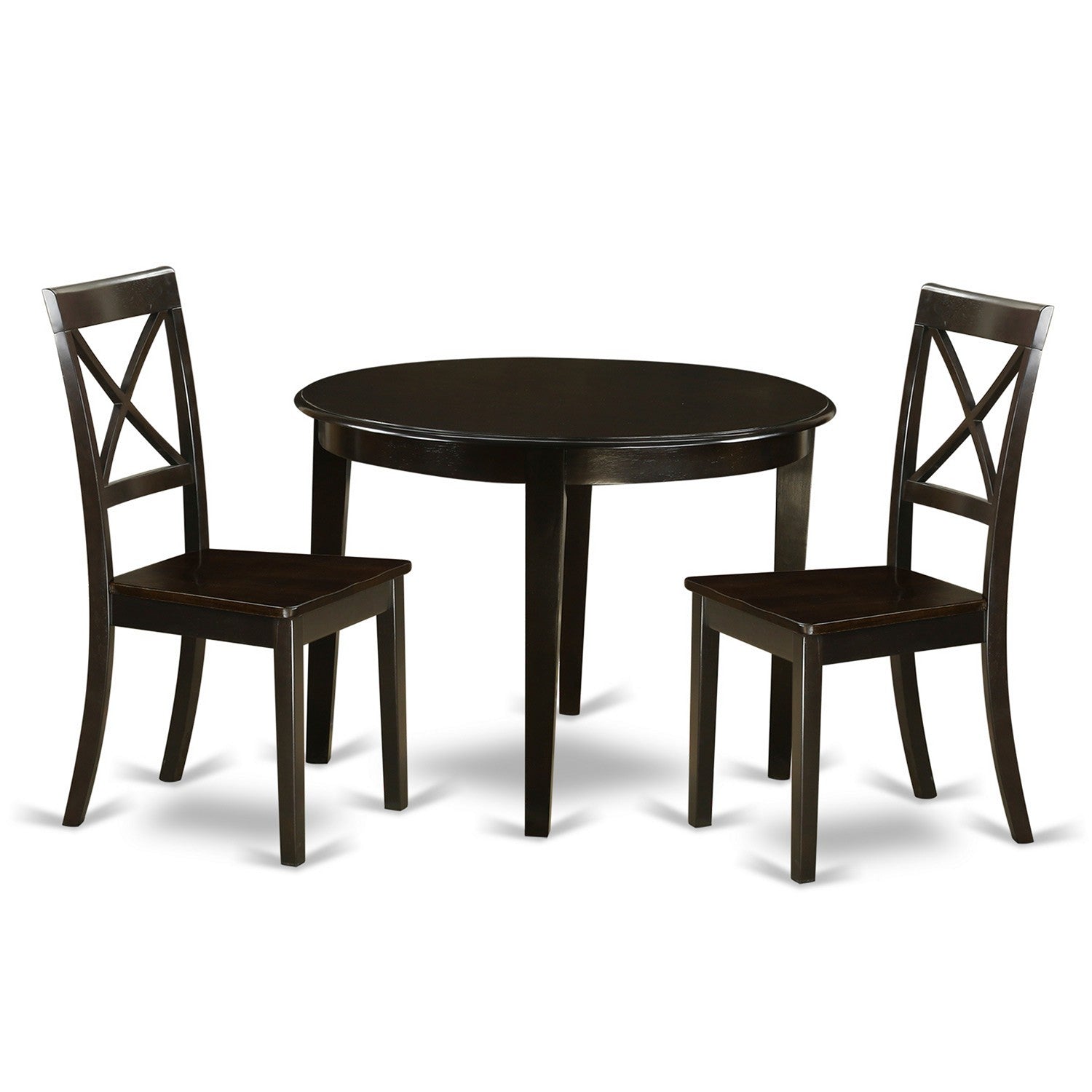 Juego de mesa de comedor moderna de 3 piezas East West Furniture BOST3-CAP-W que incluye una mesa de cocina redonda y 2 sillas de comedor.