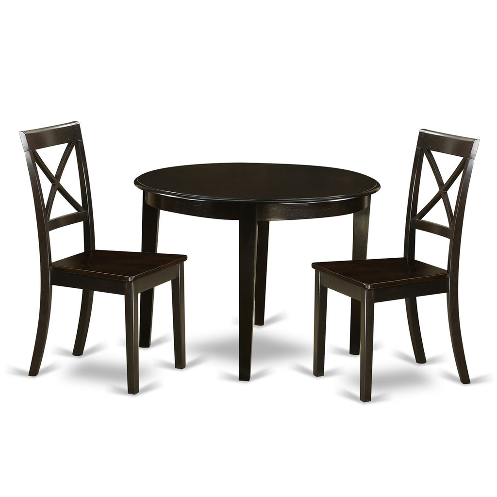 East West Furniture BOST3-CAP-W 3 Piece Modern Dining Table Set Contains a Round Kitchen Table and 2 Dining Chairs