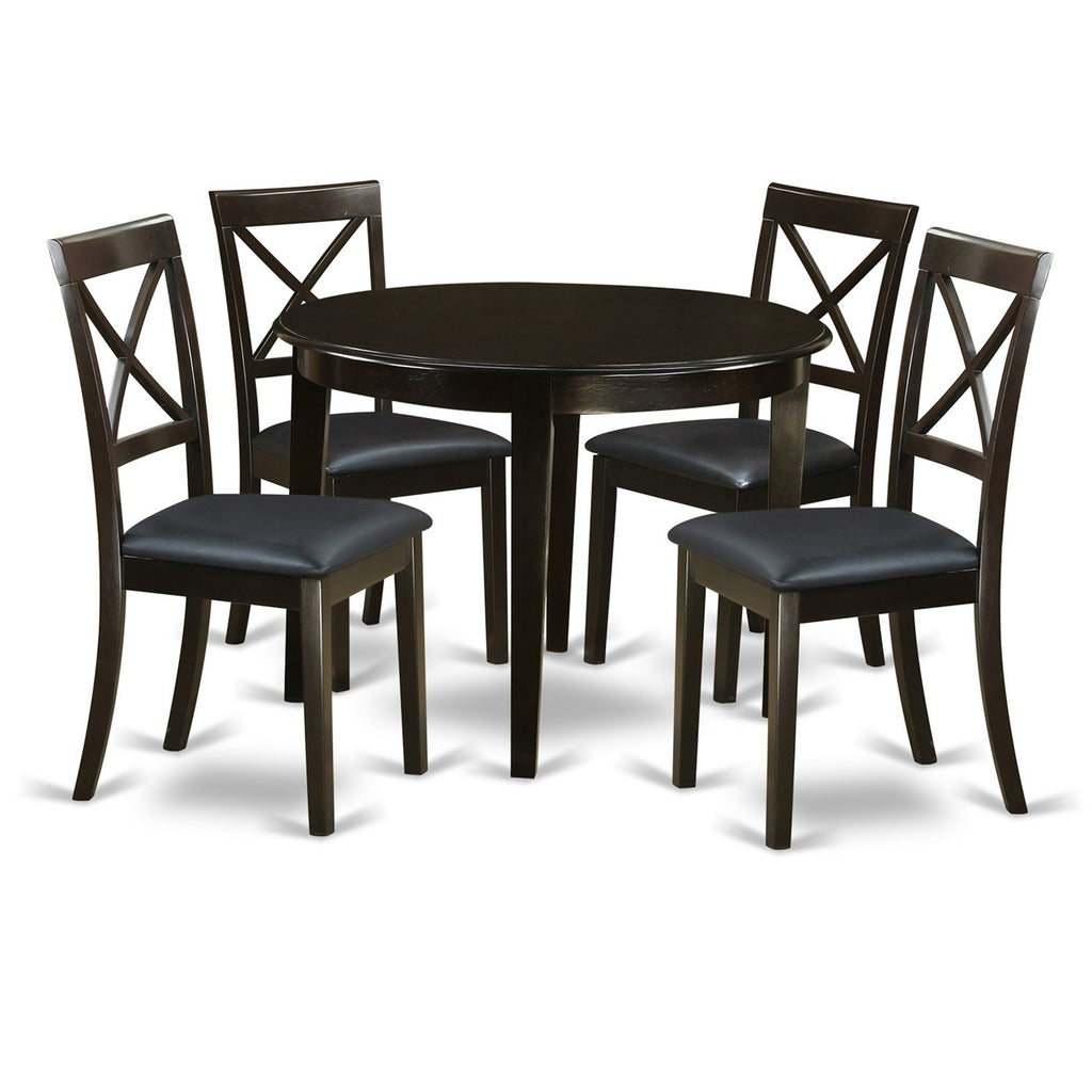 East West Furniture BOST5-CAP-LC 5 Piece Dining Room Table Set Includes a Round Wooden Table and 4 Faux Leather Kitchen Dining Chairs, 42x42 Inch, Cappuccino
