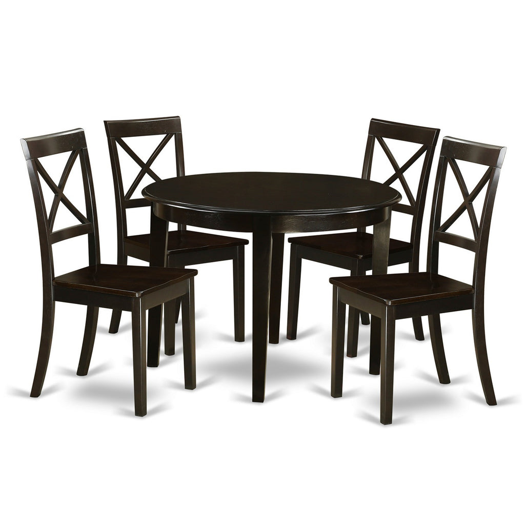 Juego de mesa y sillas de cocina de 5 piezas East West Furniture BOST5-CAP-W Incluye una mesa de comedor redonda y 4 sillas de comedor