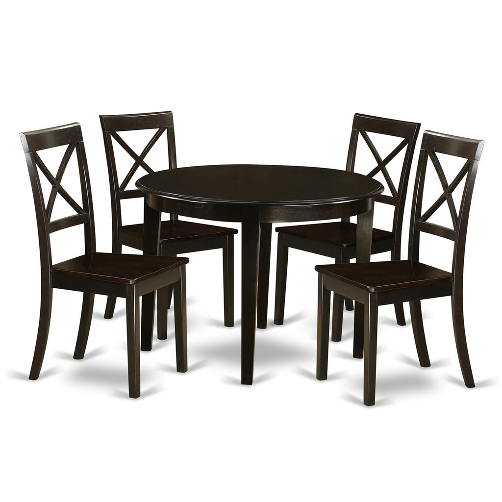 East West Furniture BOST5-CAP-W 5 Piece Kitchen Table & Chairs Set Includes a Round Dining Room Table and 4 Dining Chairs, 42x42 Inch, Cappuccino
