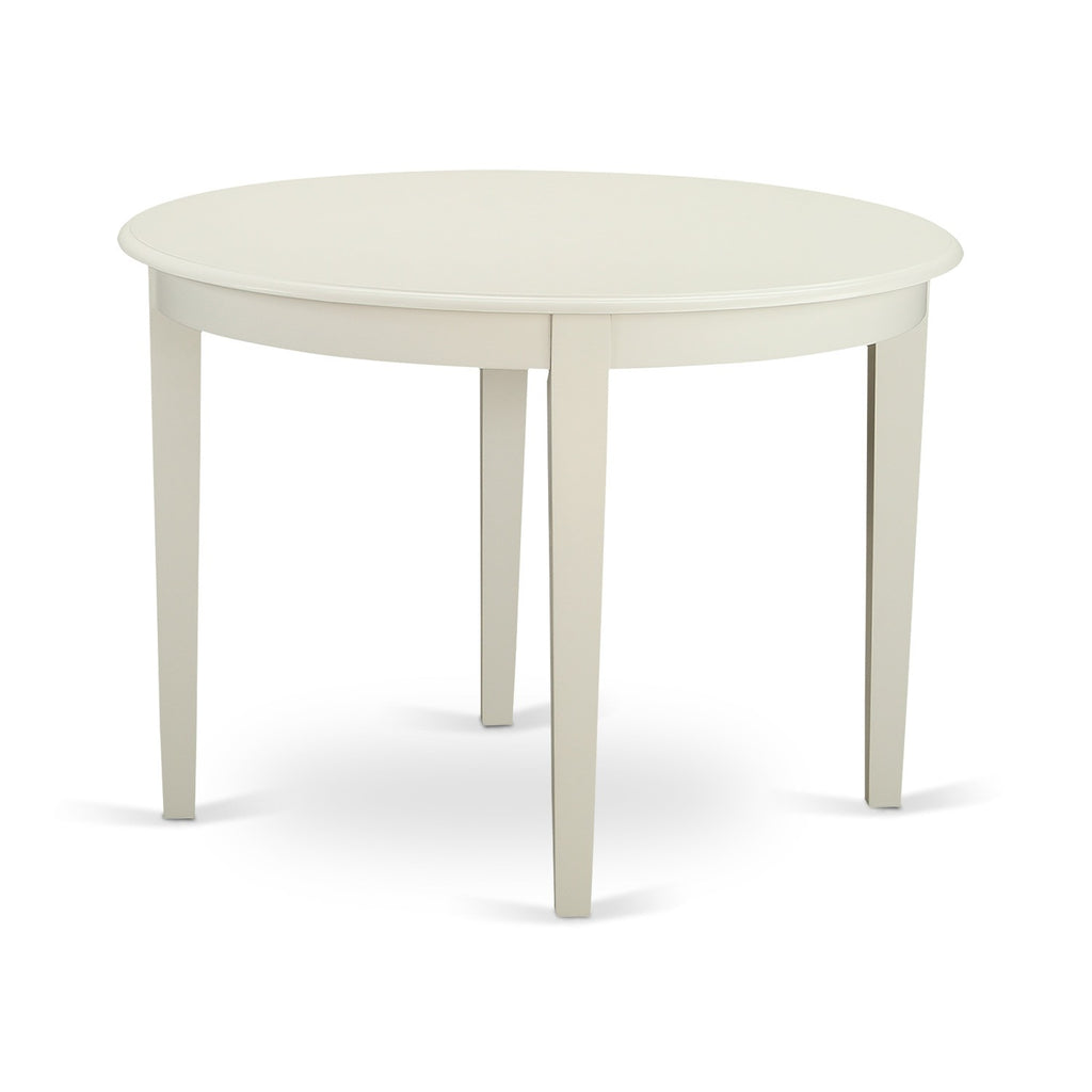 Juego de mesa de comedor moderna de 5 piezas East West Furniture BOST5-WHI-W Incluye una mesa de cocina redonda y 4 sillas de comedor de cocina