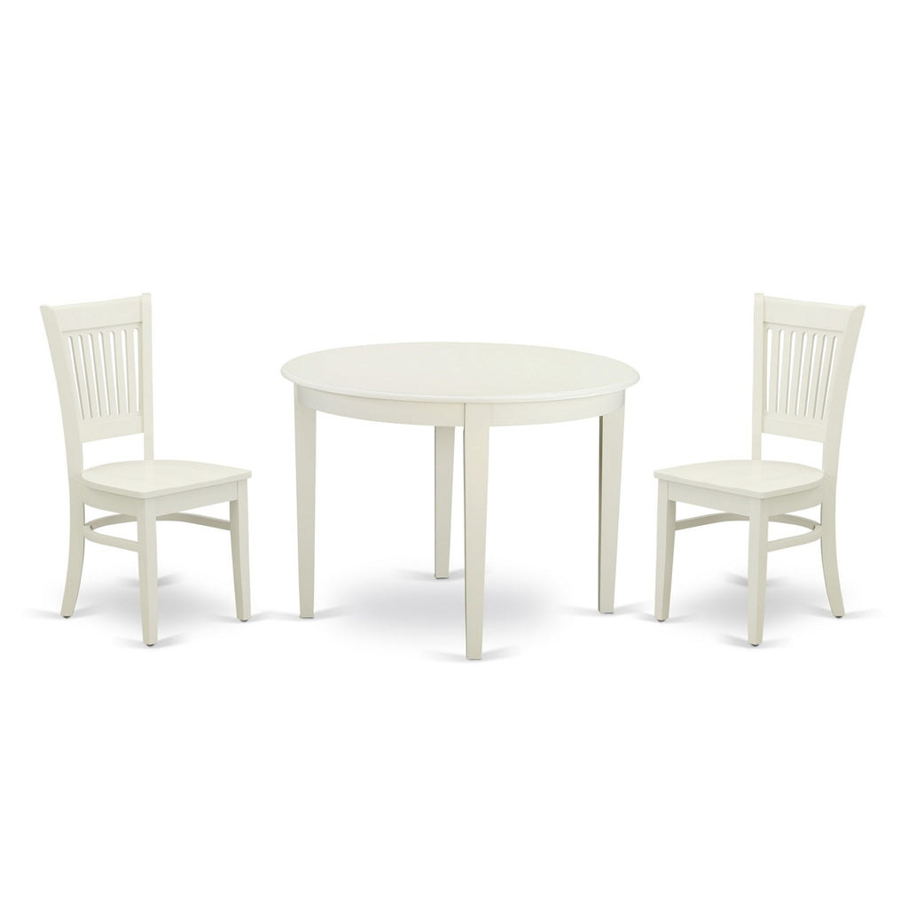 East West Furniture BOVA3-LWH-W 3 Piece Modern Dining Table Set Contains a Round Kitchen Table and 2 Kitchen Dining Chairs