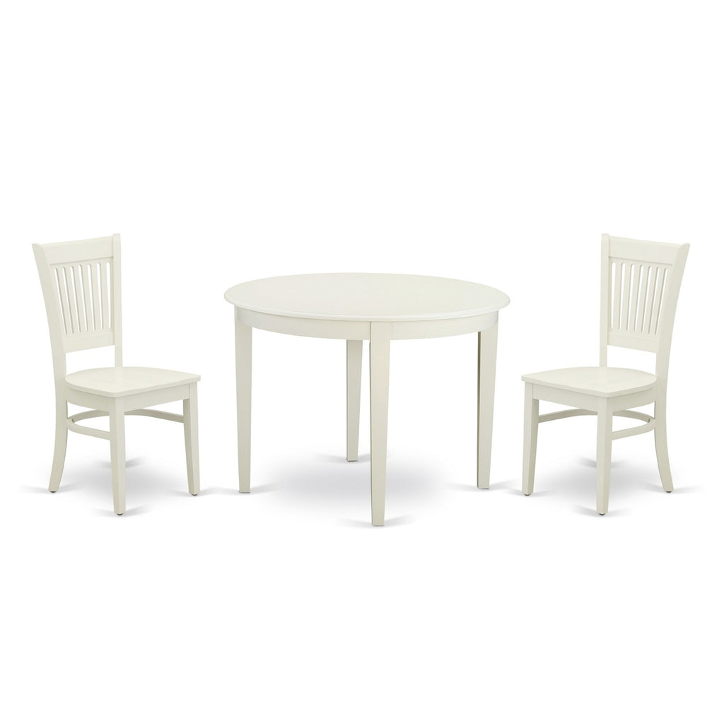 East West Furniture BOVA3-LWH-W 3 Piece Modern Dining Table Set Contains a Round Kitchen Table and 2 Kitchen Dining Chairs, 42x42 Inch, Linen White