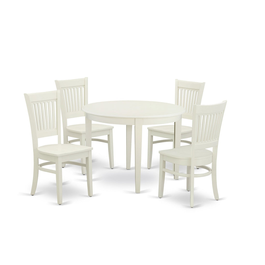 East West Furniture BOVA5-LWH-W 5 Piece Dining Room Furniture Set Includes a Round Kitchen Table and 4 Dining Chairs