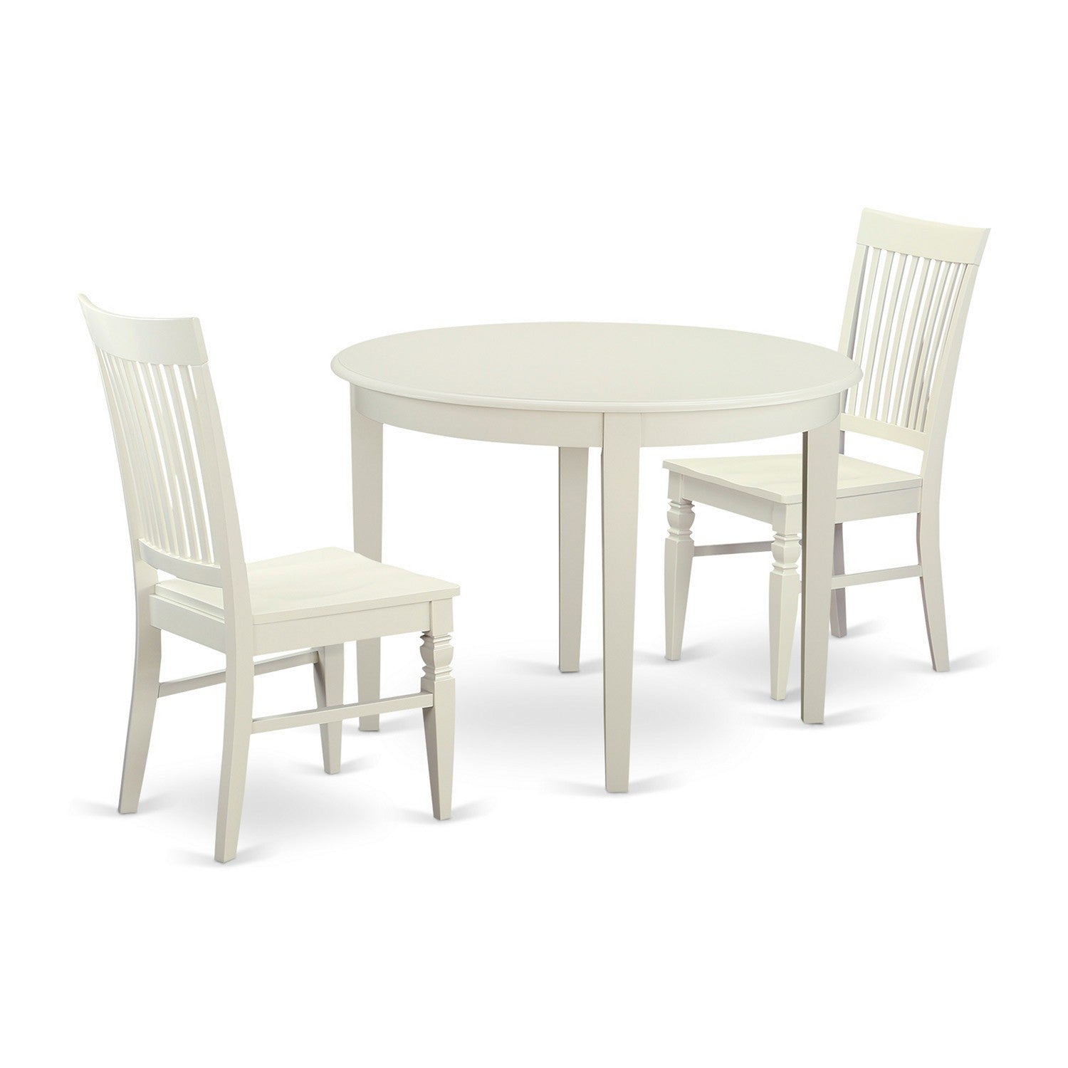 Juego de mesa de comedor de 3 piezas East West Furniture BOWE3-WHI-W para espacios pequeños. Contiene una mesa de cocina redonda y 2 sillas de comedor.