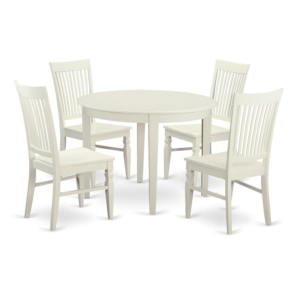 Juego de muebles de comedor de 5 piezas East West Furniture BOWE5-WHI-W Incluye una mesa de cocina redonda y 4 sillas de comedor