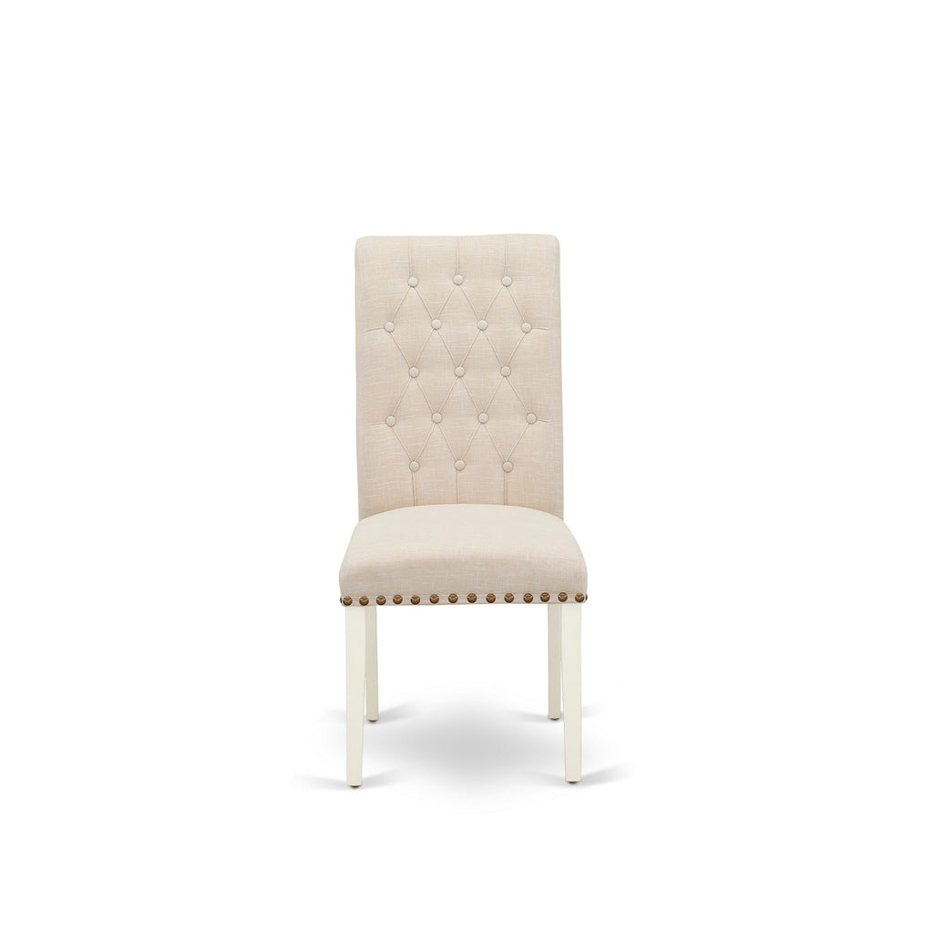 East West Furniture BRP2T02 Bremond Parsons Dining Chairs - Button Tufted Nailhead Trim Light Beige Linen Fabric Upholstered Chairs, Set of 2, Linen White