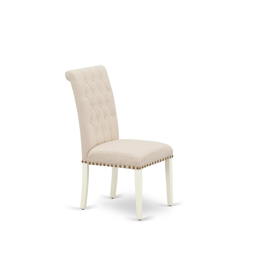 East West Furniture 1MZBR5-LWH-02 5Pc Dinette Set Includes a Small Table and 4 Parsons Dining Chairs with Light Beige Color Linen Fabric, Drop Leaf Table with Full Back Chairs, Linen White Finish