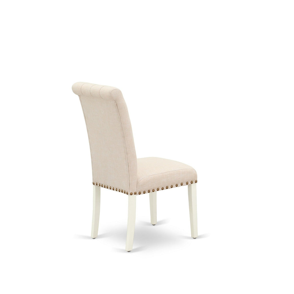 East West Furniture CABR5-LWH-02 5 Piece Dinette Set for 4 Includes a Rectangle Dining Room Table and 4 Light Beige Linen Fabric Upholstered Parson Chairs
