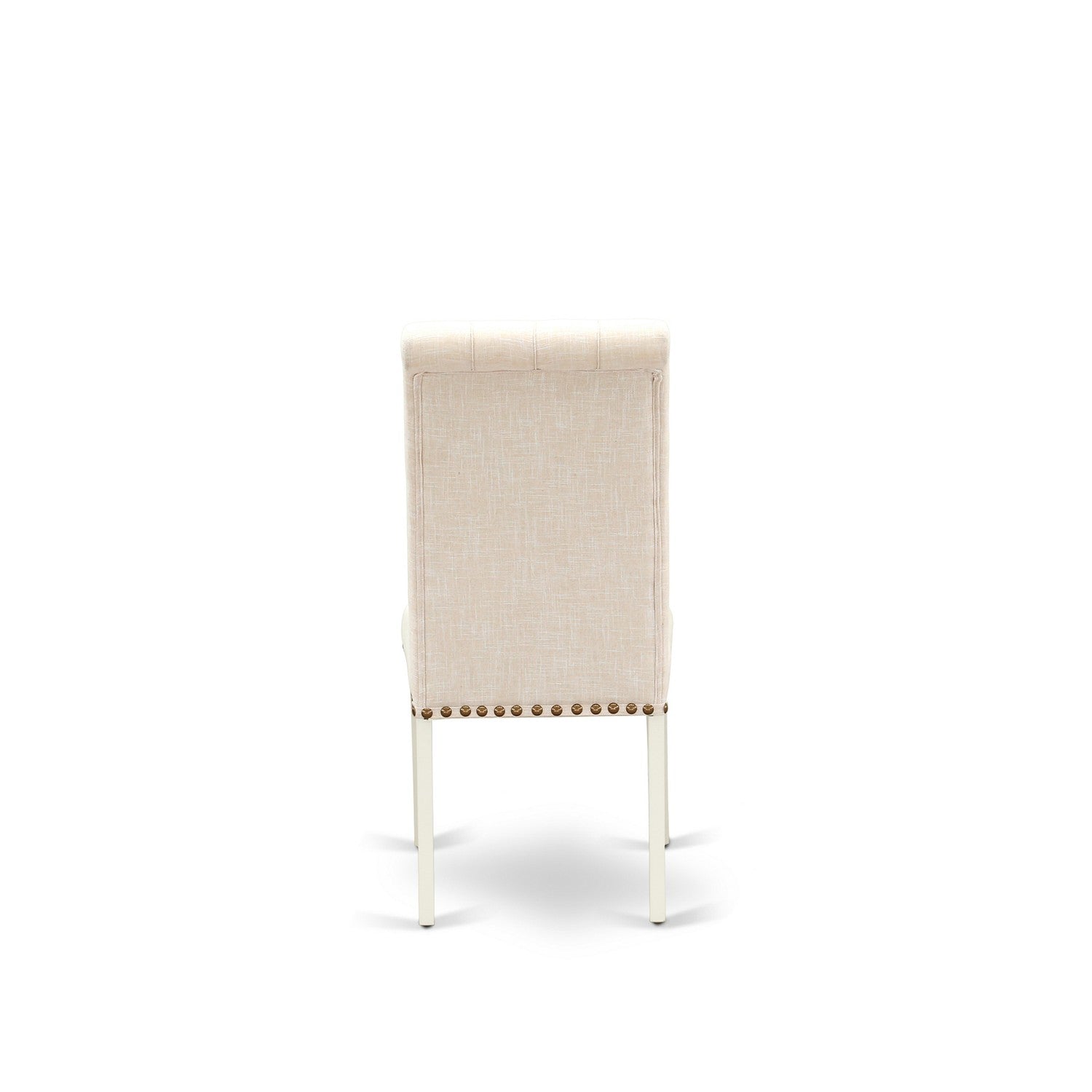 East West Furniture NOBR3-LWH-02 3-Piece Modern Dinette Set - Nail Head Parson Chairs with Button Tufted Back and Upholstered Seat and Butterfly Leaf Rectangular Table and 4 Legs - Linen White Finish
