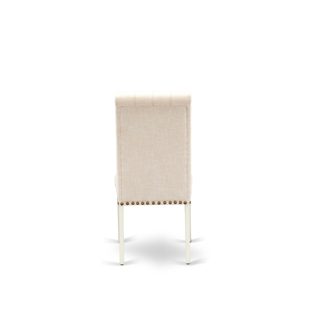 East West Furniture 1MZBR5-LWH-02 5Pc Dinette Set Includes a Small Table and 4 Parsons Dining Chairs with Light Beige Color Linen Fabric, Drop Leaf Table with Full Back Chairs, Linen White Finish