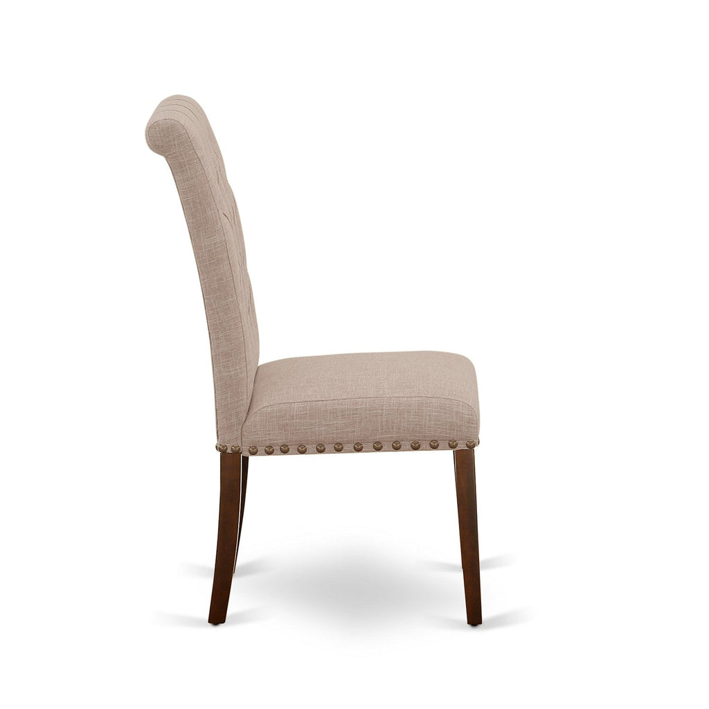 East West Furniture CABR5-MAH-04 5 Piece Dining Room Table Set Includes a Rectangle Kitchen Table and 4 Light Tan Linen Fabric Parson Dining Chairs