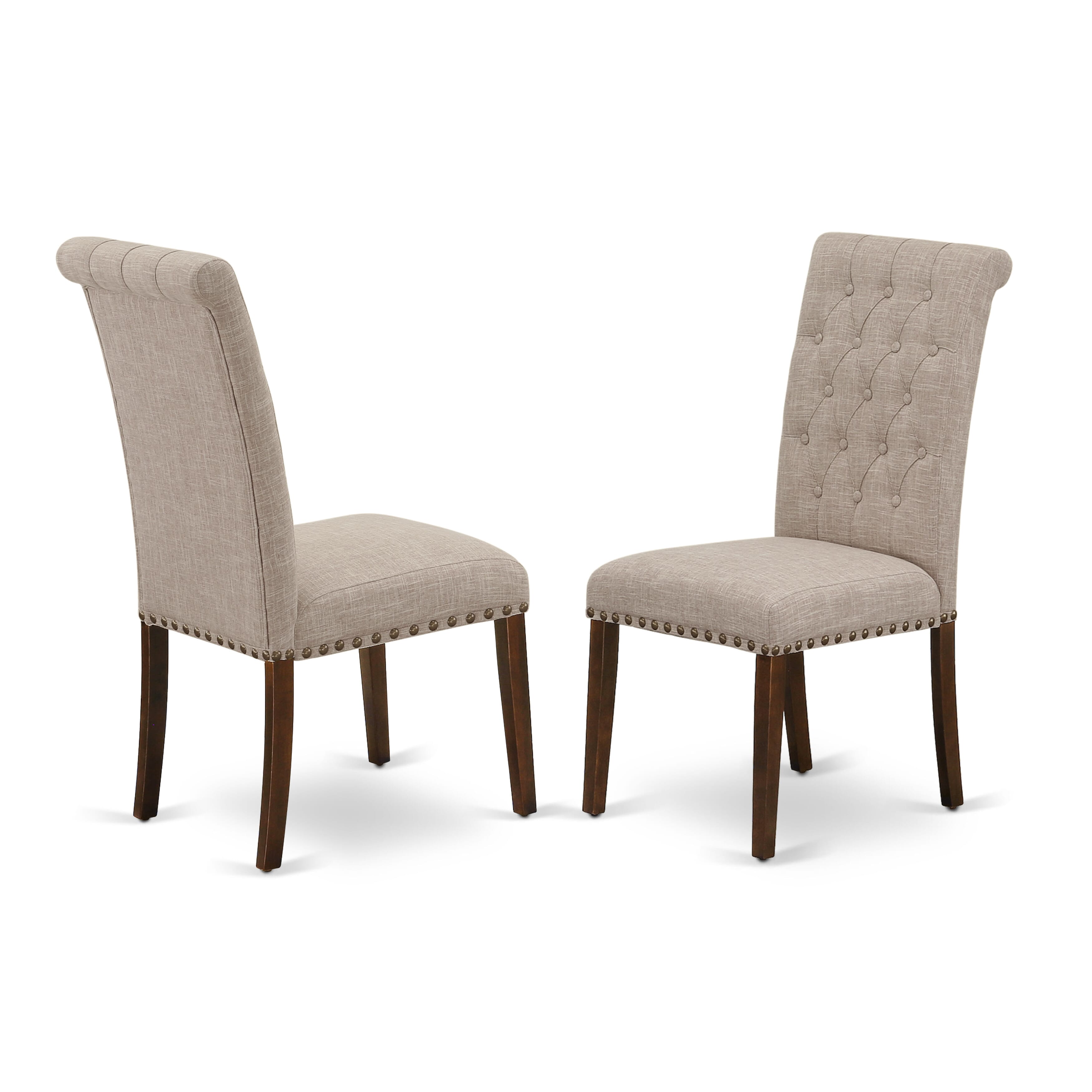 East West Furniture NDBR5-MAH-04 Dinette Set 5 Pc � Four Kitchen Chairs and a Dining Room Table - Mahogany Finish Wood - Light Fawn Color Linen Fabric