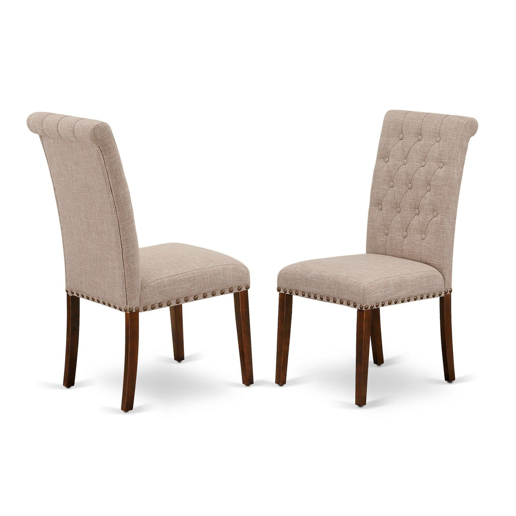 East West Furniture CABR5-MAH-04 5 Piece Dining Room Table Set Includes a Rectangle Kitchen Table and 4 Light Tan Linen Fabric Parson Dining Chairs