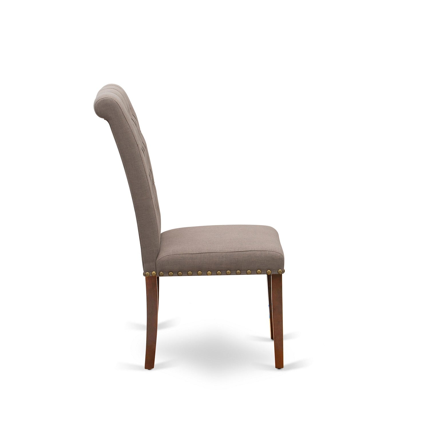 East West Furniture BRP3T18 Bremond Dining Chairs - Dark Coffee Color Linen Fabric, Wooden Mahogany Finish Legs Modern Dining Room Chairs - Set of 2 - Set of 2