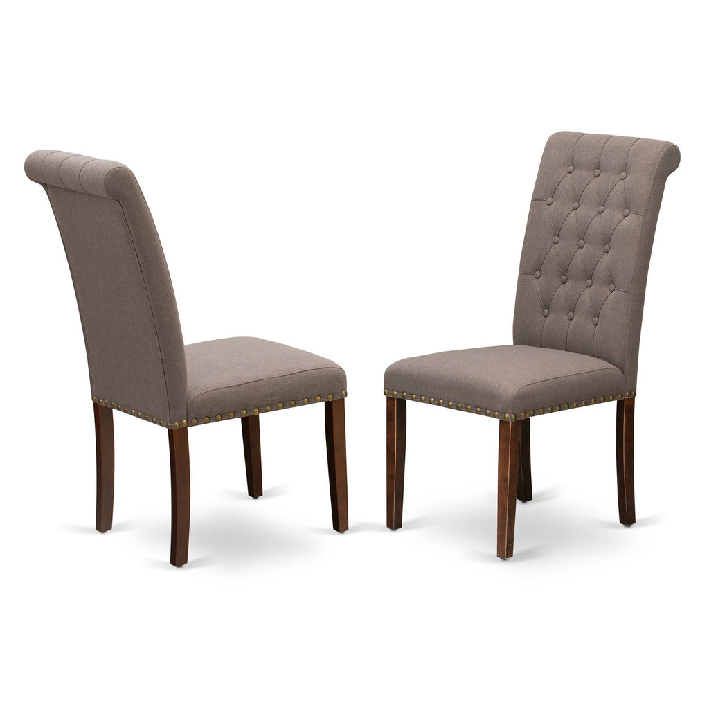 East West Furniture BRP3T18 Bremond Parson Kitchen Chairs - Button Tufted Nailhead Trim Brown Linen Linen Fabric Padded Dining Chairs