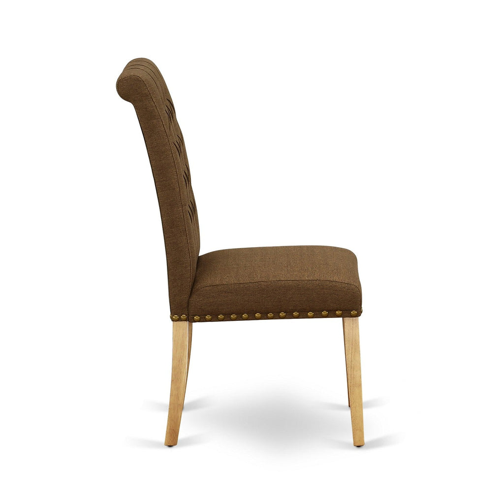 Juego de mesa de comedor East West Furniture CABR7-OAK-18 de 7 piezas compuesto por una mesa de cocina rectangular y 6 sillas de comedor Parson de tela de lino marrón.