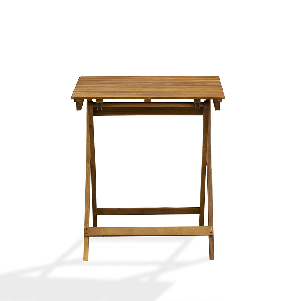 East West Furniture SECN3C5NA 3 Piece Patio Bistro Sets Wood Folding Table Set Contains a Square Outdoor Acacia Wood Coffee Table and 2 Folding Side Chairs