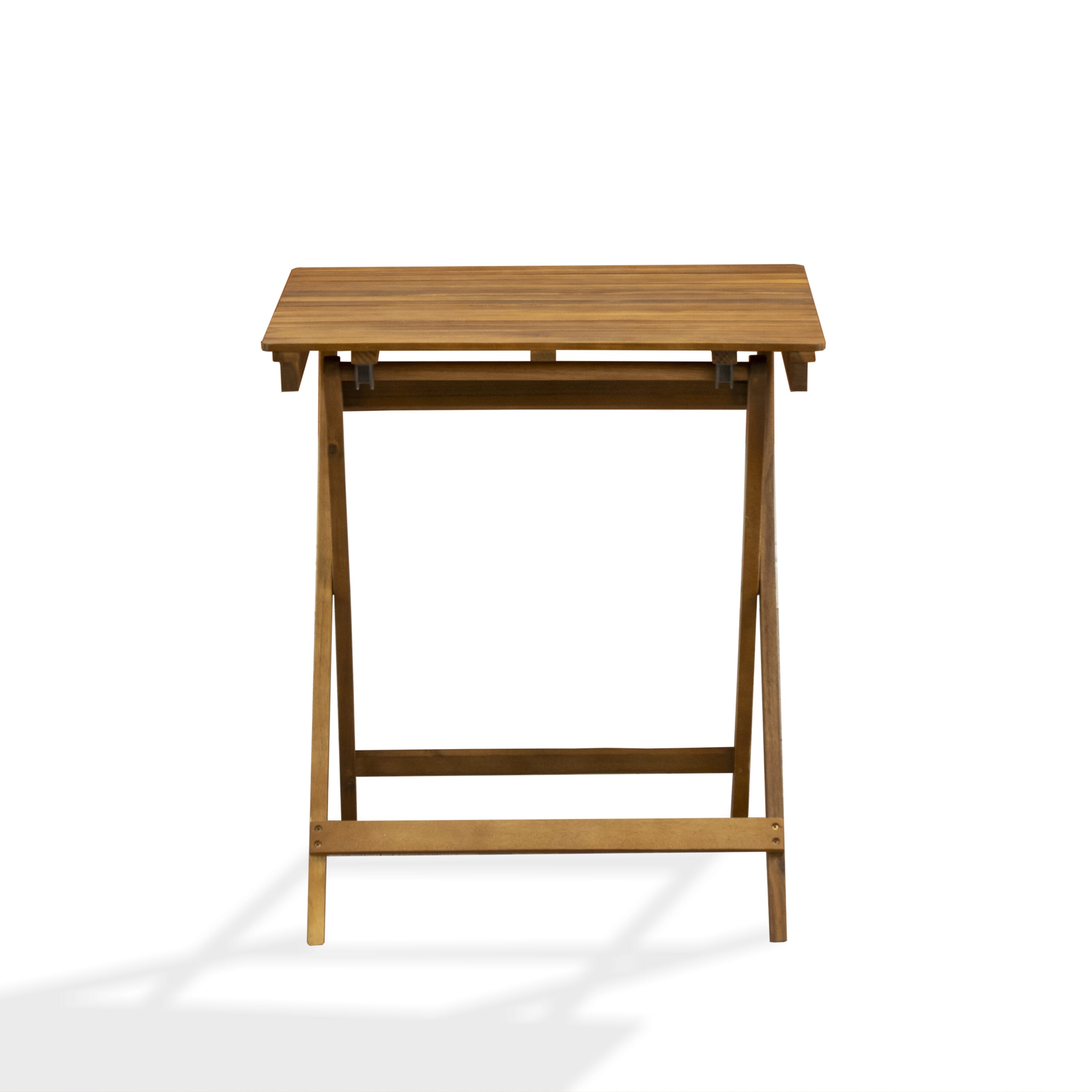 East West Furniture SEFM3CWNA 3 Piece Outdoor Conversation Bistro Set Includes a Square Acacia wood Coffee Table and 2 Folding Side Chairs, 26x26 Inch, Natural Oil