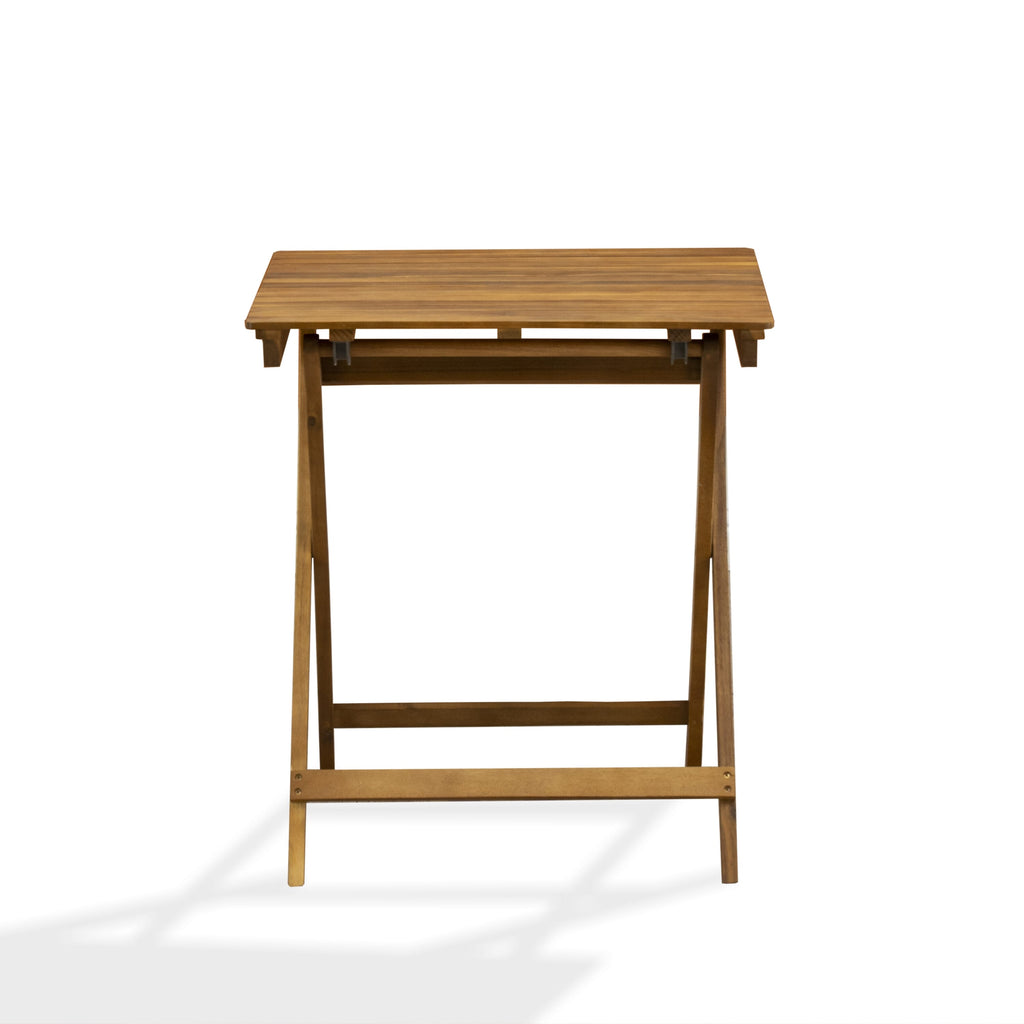East West Furniture SEFM3CWNA 3 Piece Outdoor Conversation Bistro Set Includes a Square Acacia Wood Coffee Table and 2 Folding Side Chairs
