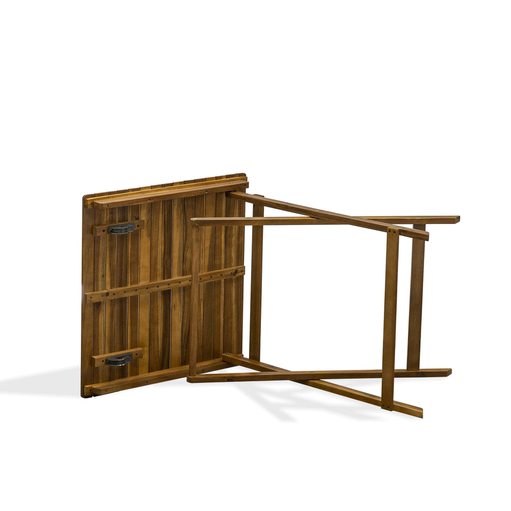 East West Furniture SEFM3CWNA 3 Piece Outdoor Conversation Bistro Set Includes a Square Acacia Wood Coffee Table and 2 Folding Side Chairs