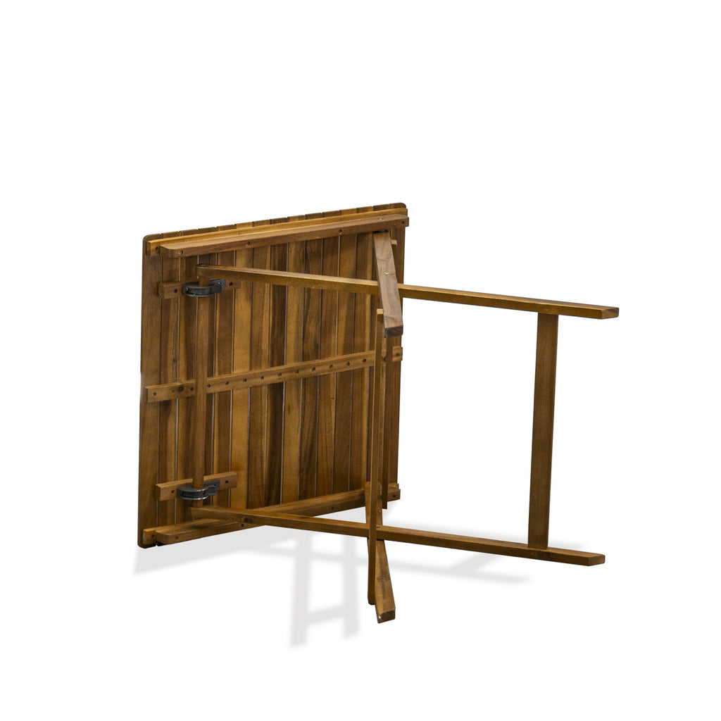 East West Furniture SEFM3CWNA 3 Piece Outdoor Conversation Bistro Set Includes a Square Acacia Wood Coffee Table and 2 Folding Side Chairs