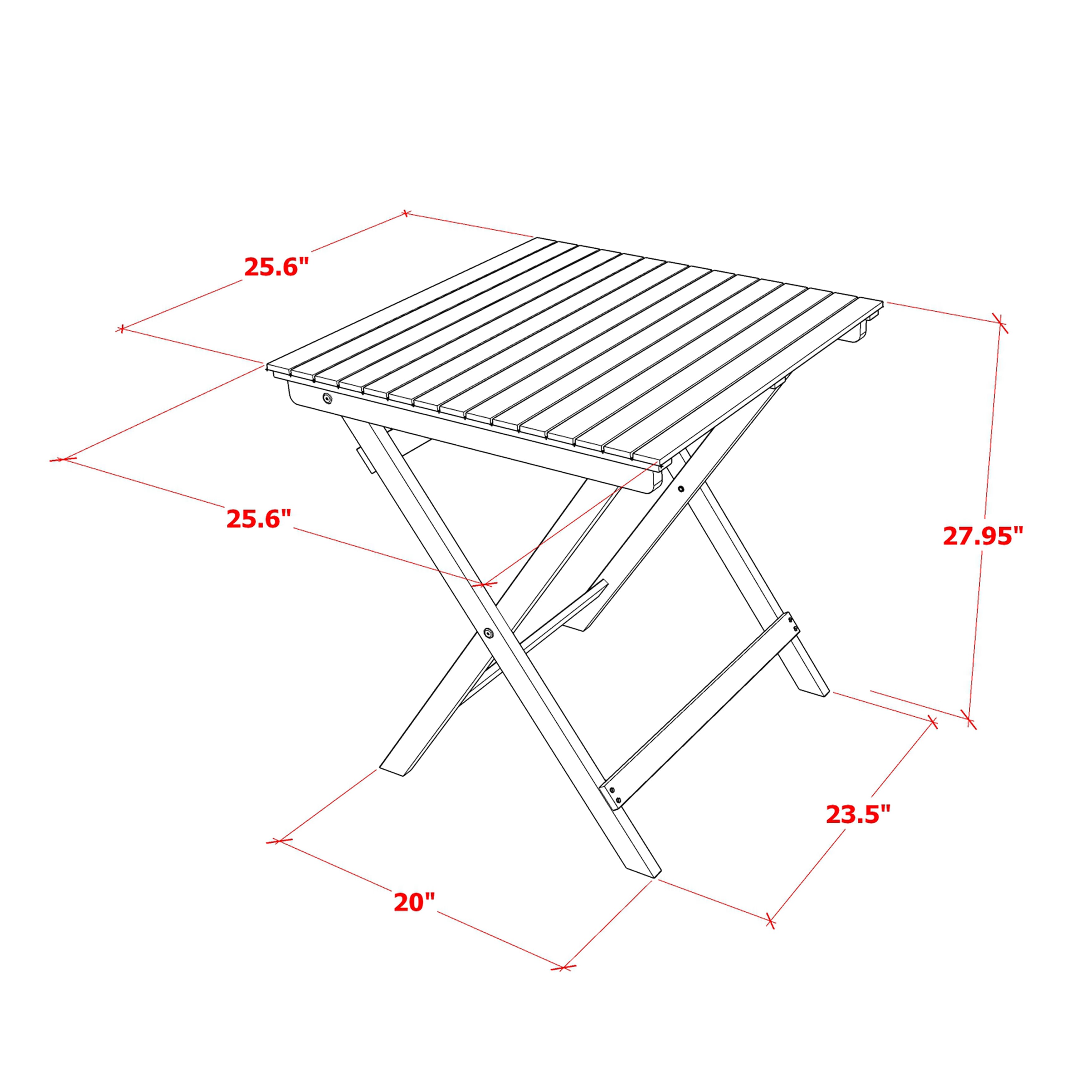 East West Furniture SEHD3CANA Juego de bistró para patio de 3 piezas El juego de mesa de madera contiene una mesa de centro cuadrada de madera de acacia para exteriores y 2 sillas plegables con brazos