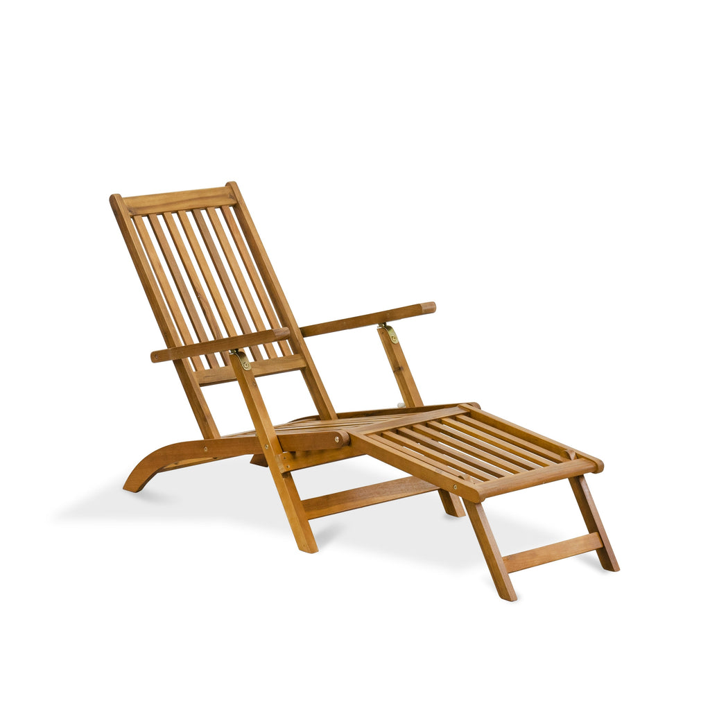 East West Furniture BSLCDNA Salinas Patio Chaise Lounge - Outdoor Acacia Wood Sunlounger Chairs for Poolside, Deck, Lawn, 59x21x35 Inch, Natural Oil